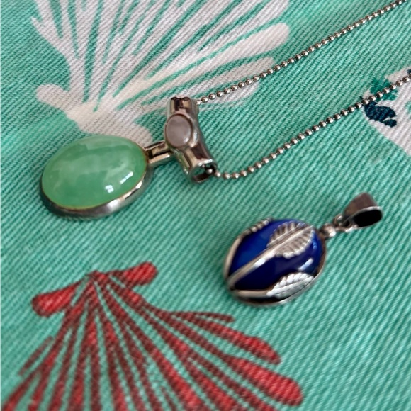 Jewelry - Sterling Necklace with Green and lavender natural stones with bonus pendant